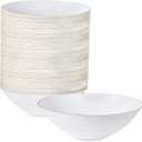 I00000 16 Oz 50 Count White Disposable Soup Bowls with Gold Rim, Plastic Bowls Disposable Premium Heavyweight Elegant Plastic Salad Bowl for Party
