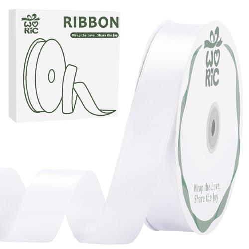 woric Double Faced White Ribbon 1 inch 60 Yards Gift Satin Ribbon for Wedding Mother's Day Decor Hair Bows Crafts Bridal Shower Bridesmaid Gifts Wrapping