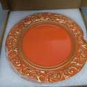 Orange Charger Plates with Gold Embossed Rim, 13 Inch Plastic Charger for Dinner, Party, Wedding, Table Setting. (Set of 6)