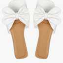 Women's Bow Flat Sandals Dressy Square Open Toe Sandals Slip On Slide, Size 43