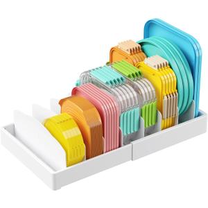 Lifewit Kitchen Cabinet Organizer for Food Contanier Lid, Expandable Lids Holder with 8 Adjustable Dividers & 9 Sections for Pantry Organizers and Storage, Home Drawer Organization, Large, 9.8"-17"