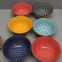 DOWAN Soup Bowls Set of 6, Cereal Bowls for Kitchen, 23 OZ Large Ceramic Bowl, Colorful Vibrant Patterned Porcelain Bowls for Kitchen Decor and Housewarming Gift, Dishwasher and Microwave Safe (Multicolor)