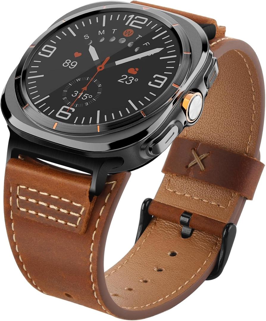 Wristitani Leather Band Compatible with Samsung Galaxy Watch Ultra Bands 8 7 6 5 4 for Men, Top Genuine Leather Replacement Vintage Strap for 47mm 46mm 45mm 44mm 43mm 42mm 40mm