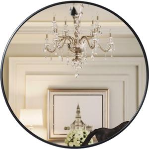 Growsun 28 inch Black Round Mirror, Wall-Mounted Circle Mirror for Bathroom & Living Room Decoration (28"L x 28"W, Black)
