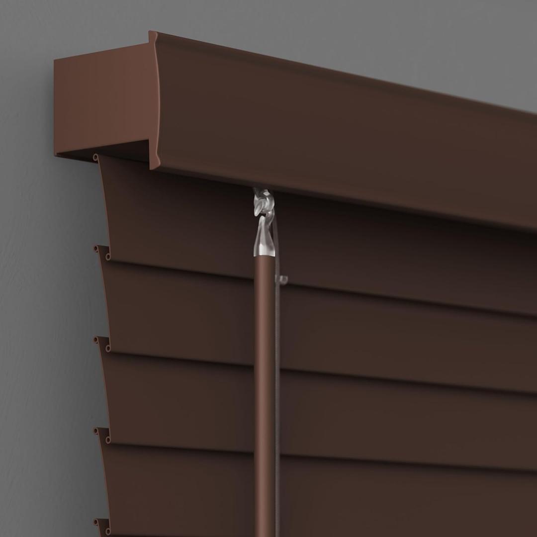 Lumino - 2" Cordless Flat Slat Faux Wood Window Blinds for Home - 22" W x 36" L - Walnut, Faux Wood Blinds for Indoor Windows, Venetian Room Darkening Blinds