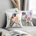 2 Pcs Colorful Bird Print Throw Pillow Covers 18x18 Inch, Floral Art Throw Pillows Square Cushion Covers, Watercolor Decorative Pillows for Couch Sofa Living Room Bedroom, Bird Lover Gifts 2