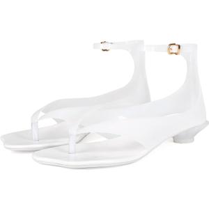 Womens Flip Flop Kitten Heels Jelly Thong Heeled Sandals with Clear Strap, Transparent Low Heel Mules, Stylish Thong Kitten Heels for Summer, Casual Dress Sandals (White), Size 9.5