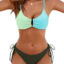 Blooming Jelly Womens Sexy 2 Piece Bikini Sets Cheeky High Cut Bathing Suit Color Block Textured U-Wire Swimsuits 2026, Medium