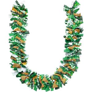 St. Patricks Day Garland 7 ft Shamrock Rag Tie Ribbon Bows Decorations for Patricks Day Green and Black Glitter Banner Buffalo Plaid Hanging Garland Fireplace Wall Staircase Grip Christmas Tree Decor