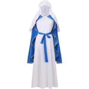 Colorful House Women Virgin Mary Religious Costume Saint Mary Adult Cosplay Biblical Robe (Small, Blue/White)