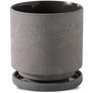 Nihow 5.7 Inch Plant Pot, Ceramic Pots for Plants with Drainage Hole and Saucer, Plant Pots Indoor for Home Garden Patio Office, Cylinder Planters for Indoor Plants, Charcoal Gray