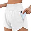 BMJL Women's Athletic Shorts High Waisted Running Short Pocket 2.5" Sporty Shorts Gym Workout Shorts (White, L)