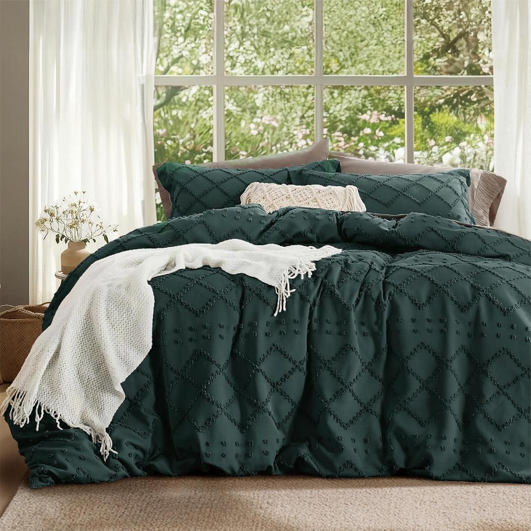 Bedsure Boho Twin Duvet Cover - Boho Bedding, Tufted Duvet Cover Twin for All Seasons, 2 Pieces Embroidery Shabby Chic Home Bedding,Comforter Not Included (Forest Green, 68" x 90") (Twin/Twin XL (68" x 90"), 07 - Forest Green (No Comforter))