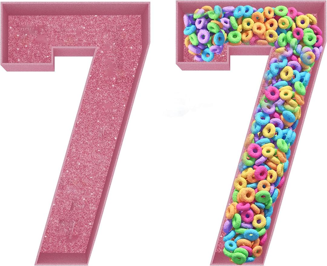 13.7" Pink Cardboard Number 7 for Charcuterie, Large Fillable Candy Gift Box  Hollow Gift Tray for Cupcakes, Candies & 7th Birthday or Anniversary Decorations (GP-Rose-7)