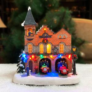 MOMENTS IN TIME Lighted Fire Station Christmas Village 12 Animated Building with LED Lights, 8 Classic Songs & Moving Fire Trucks Power Adapter Included Gift Ready Dcor Holiday Display Piece (20152)