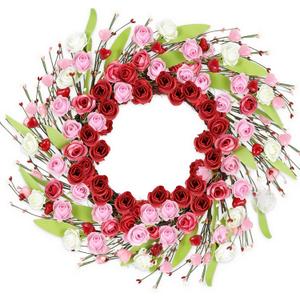 Valentines Day Wreath Decor, 18 inch Artificial Rose with Heart Green Leaf, Valentines Wreaths for Front Door Wedding Anniversary Party Valentines Day Door Wreath Decorations (Rose)