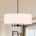 20" Black Drum Chandelier, 4-Light Modern Pendant Lights Kitchen Island
Large Pendant Light Fixtures with Fabric Shade, Adjustable Hanging Height Chandeliers for Dining Room, Living Room, Bedroom