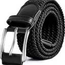 Men's Belt Elastic Braided Belt Casual Solid Color Stretch Woven Belt for Men (Black), Size: M(29")