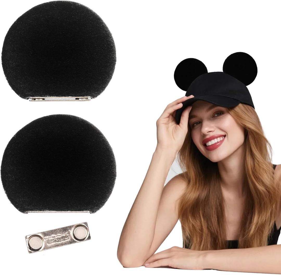 Magnetic Mouse Ears for Cap Hat Beret Hat - 3.5'' Clip Mouse Ears for Boys Girls Costume Outfits (Velvet/Black)