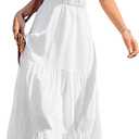 OYOANGLE Women's V Neck Spaghetti Strap Tiered Maxi Dress Sleeveless Flowy A Line Summer Sundress, L