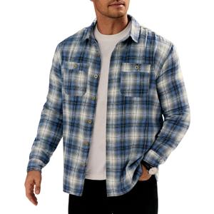 Men Fleece-Lined Button Shirt Flannel Plaid Warm Winter Casual Jacket with Flap Pockets (S-3XL)