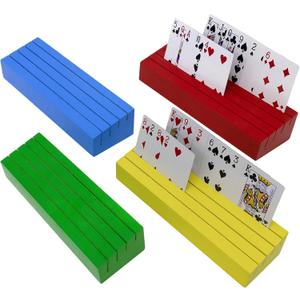 Playing Card Holders Deck Stand, Play Cards Holder for Kids or Elder People, Hands-Free Wood Holder Racks,Tray for Organizing Cards (4 Pack-Multicolored)