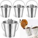 Honeydak 4 Pcs Flat Sided Pail with Dual Hooks 2 Quart Stainless Steel Flat Back Bucket Dual Hooks Hanging Dog Water Bucket Metal for Dog Cat Critter Cage Kennels Cages Fences Pet Container
