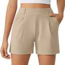 G4Free 2025 Trendy Shorts for Women Dressy Casual High Waisted Lounge Summer Pleated Shorts with Pockets (M Light Khaki)