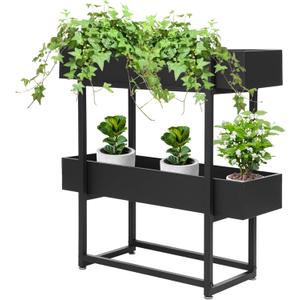 2 Tier Plant Stand,Indoor Outdoor Planter Stand,Carbon Steel Plant Shelf for Lawn, Patio, Balcony and Living Room,Black