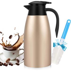 68OZ Thermal Coffee Carafes for Keeping Hot, 2 Liter Stainless Steel Thermal Carafe, Double Wall Vacuum Insulated Pitcher Tea Pot for Coffee Tea Keep Hot 12 Hours, Gold