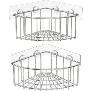 SMARTAKE 2-Pack Corner Shower Caddy Deep Basket Design, SUS304 Stainless Steel, Wall Mounted Bathroom Shelf with Adhesive, Storage Organizer for Toilet, Dorm and Kitchen (Silver) (8.7 X 8.7 X 3.9 Inches)
