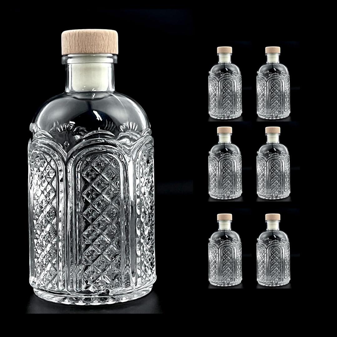 Clear Glass Bottles 6 oz - 200ml [Pack of 6] Heavy Base Glass Bottles with T-Top Cap for Wine Beverages Drinks Oil Vinegar Kombucha Beer Water Soda with Cork Stopper Airtight Lid (Archway)