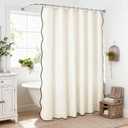 Scalloped Shower Curtain Linen Textured with 12 Metal Hooks Cute Modern Style, Washable Waterproof Cloth Shower Curtains with Black Border for Bathroom Decor Hotel Bathtub, Beige/Cream, 72x72