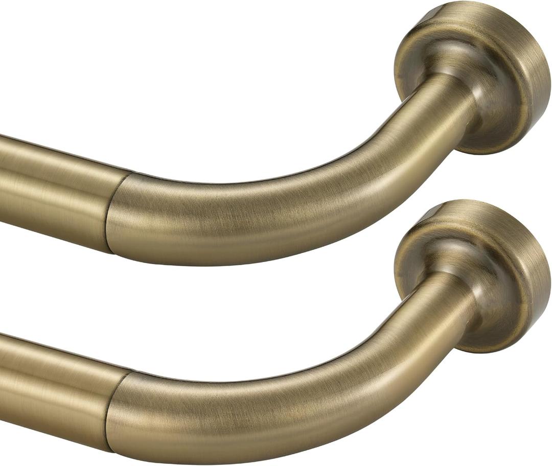 2 Pack Wrap Around Curtain Rod for Windows 28-150", Internal Splicing 1 Inch Diameter Disc, Adjustable Room Darkening Curtain with Aluminum Finials and Brackets, Antique Bronze