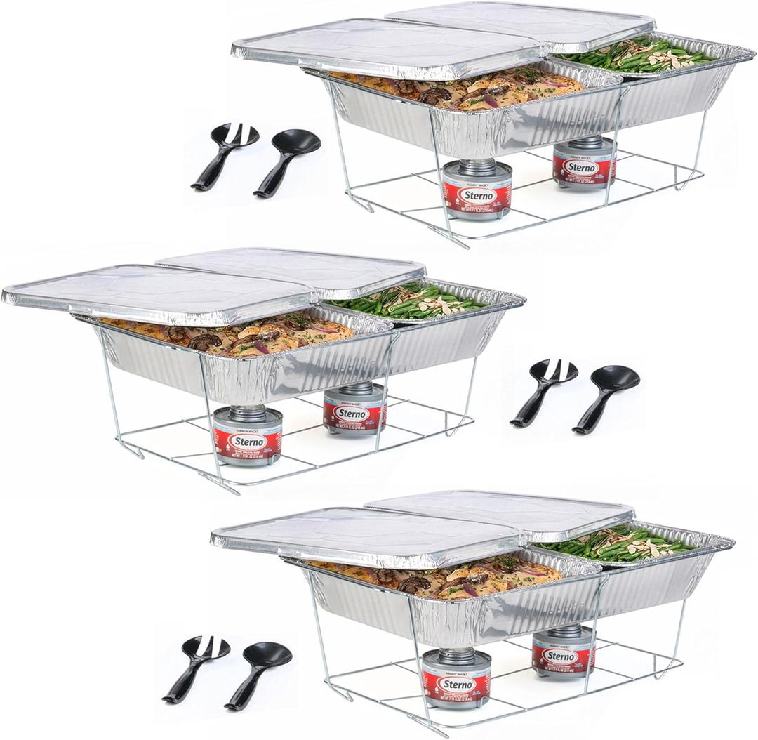 Sterno Disposable Chafing Dish Buffet Set, 5-Hour Food Warmers for Parties, Catering Supplies, Complete Buffet Set, Warming Trays (30pcs)