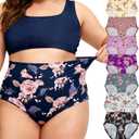 Womens Underwear Plus Size Panties 7 Pack Ladies Briefs Mid High Waist Floral Underwear Undies (XL)