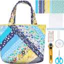 WEBEEDY DIY Bag Quilted Kit Stripes Tote Bag Quilted Starter Kit with Video Tutorial for Beginners Adults Handmade Bags Making with 21 Colors Square Fabrics Instructions and Complete Quilting Tools