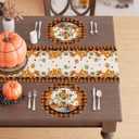 2 x XCHI Fall Cross Pumpkin Maple Leaves Plaid Round Placemats Set of 4 Table Mats for Party Home Kitchen Dining Thanksgiving Table Decorations 14x14 Inch (Orange and Black)