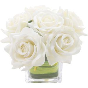 Fule Artificial Velvet Rose Flower Centerpiece Arrangement in vase for Home Wedding Decoration, Pack of 2 (Ivory)