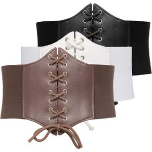 GRACE KARIN Lace-up Cinch Belt Tied Corset Elastic Waist Belt for Dress (X-Large, Black+white+coffee)