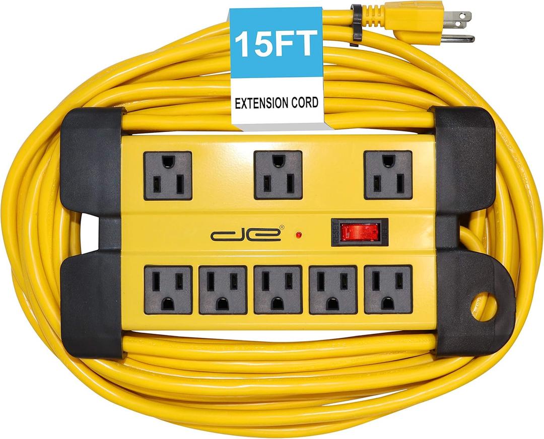 Digital Energy 15 Foot Long Surge Protector 8-Outlet Heavy Duty Metal Mountable 1050 Joules Protection Extension Cord Power Strip with Cord Management, 15 Foot Long Extension Cord, UL Listed