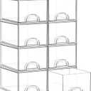 8 Pack Small Clear Stackable Acrylic Storage Boxes for Art Tool & Sketch, Storage Drawers, Storage Organizer, Clear Plastic Makeup Organizer, Ideal for Vanity, Cabinet, Desk Organization