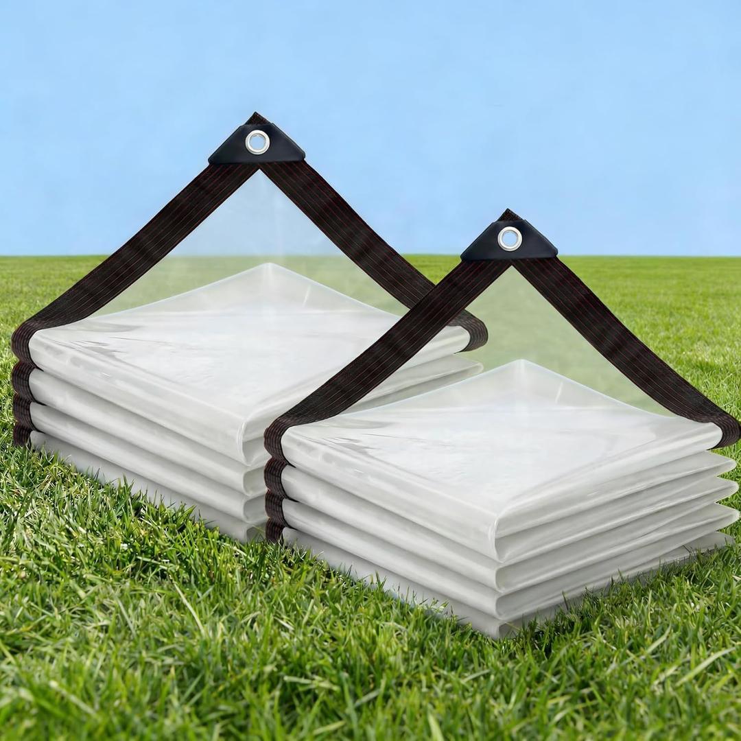 Clear Tarp 8x10ft (2 Pack) Heavy Duty 8 Mil Vinyl Waterproof, UV & Tear Resistant with Rust-Proof Grommets for Chicken Coop, Greenhouse, Patio & Porch Enclosure
