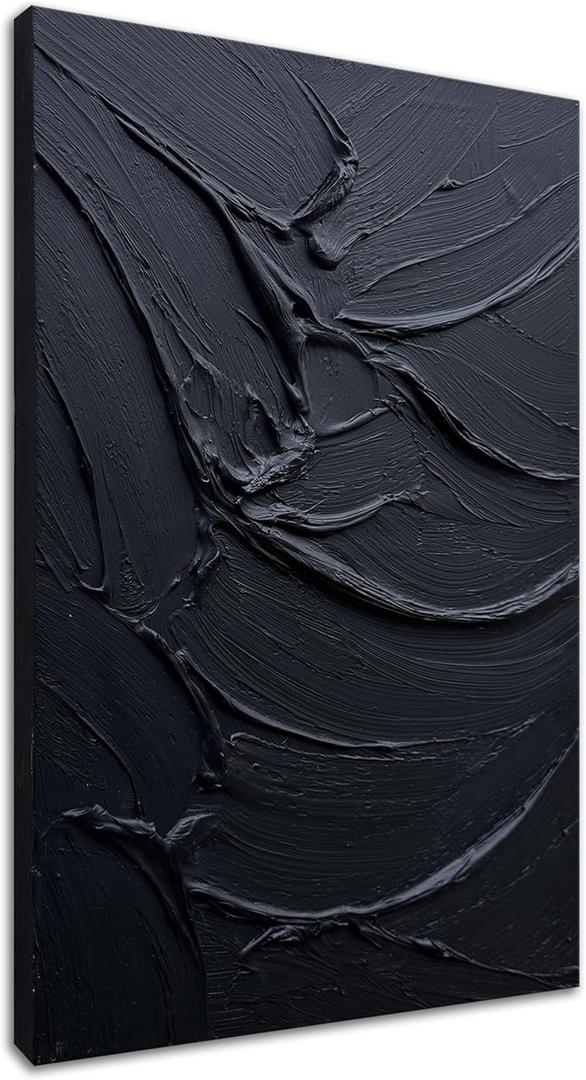 zoinart Hand Painted Thick Texture Black Minimalist Vertical Wall Art 24x36 Inches Black Oil Painting Contemporary Art Oil on Canvas Home Office Corridor Wall Art