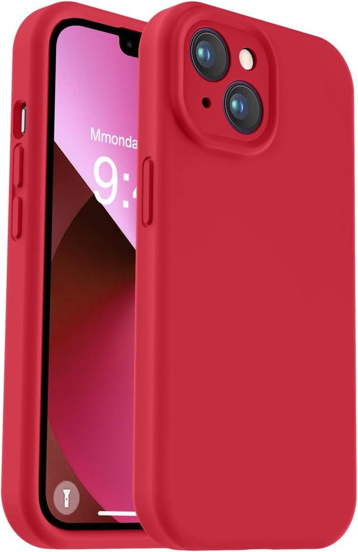 Vooii Compatible with iPhone 13 Case, Liquid Silicone Upgrade [Camera Protection] [Soft Anti-Scratch Microfiber Lining] Shockproof Phone Case for iPhone 13 6.1 inch - Red