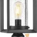 Emliviar Modern Dusk to Dawn Outdoor Lighting, 12 Inch Small Lamp Post Light Fixture with Photocell Sensor, Outdoor Pole Lamp in Black Finish with Seeded Glass Shade, 2083P-PC BK