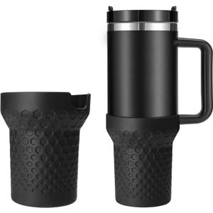 Silicone Boot for Stanley Cup 40oz, Black Boot Sleeve Cover Fit with Stanley H2.0 and Quencher Adventure Tumbler Accessories (Black, 40 oz)