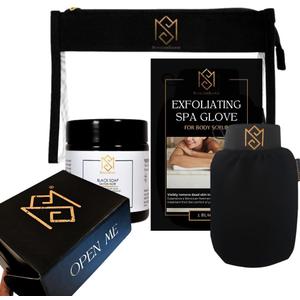 Exfoliating Glove Kessa Mitt Body Scrubber - Dead Skin Remover Shower Glove for Dead Skin Scrubbing and Deep Pore Cleansing - by MoroccanSource (3 Piece spa Set)