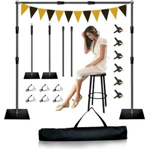 Backdrop Stand, 8x10ft Metal Base Photo Studio Support System, Adjustable Backdrop Frame for Photography, Streaming, Wedding, Projector Screen, Tool Free Setup & Portable Carry Bag