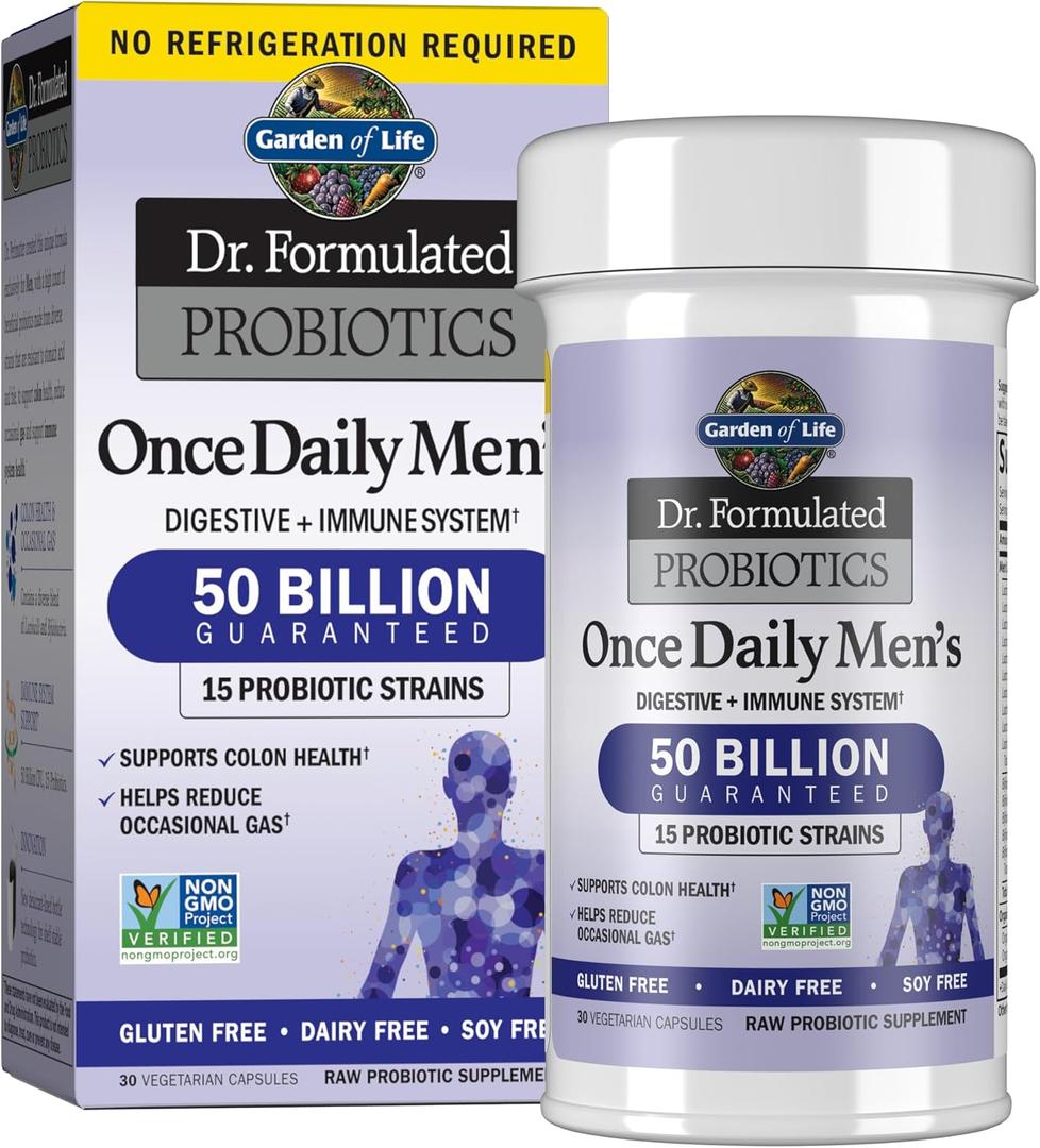 Garden of Life Probiotics for Men, Dr Formulated 50 Billion CFU 15 Probiotics for Digestive Health + Organic Prebiotic Fiber, Colon & Immune Support, Daily Gas Relief, Shelf Stable, 30 Capsules (EXP 03/31/26)